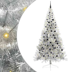 vidaXL K&uuml;nstlicher vorbeleuchteter Weihnachtsbaum Silber 240 cm PET