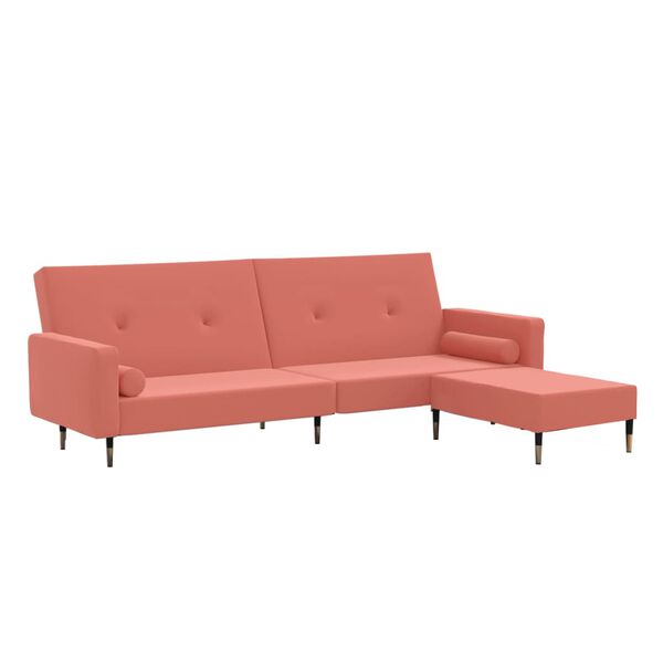 vidaXL Schlafsofa 2-Sitzer mit Hocker Rosa Samt