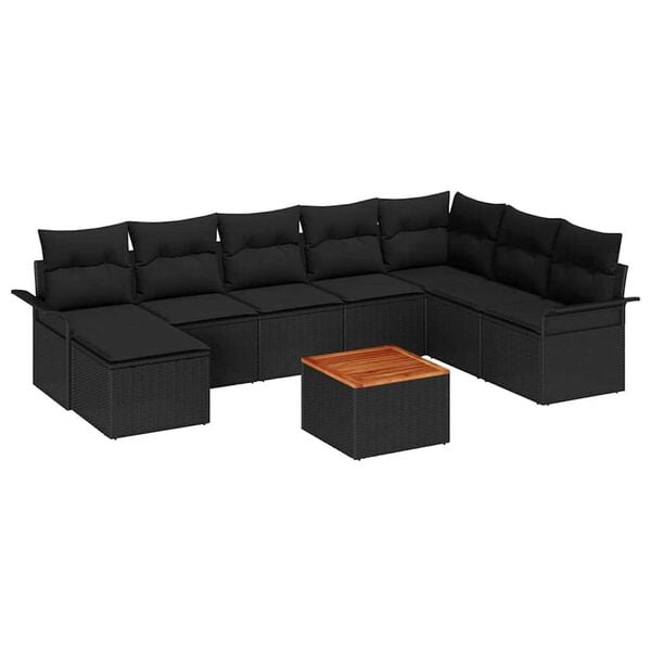 vidaXL Gartensofa-set mit Speicher 9 pcs Schwarz Poly-Rattan