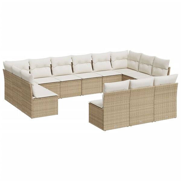 vidaXL 13-tlg. Garten-Sofagarnitur mit Kissen Beige Poly Rattan
