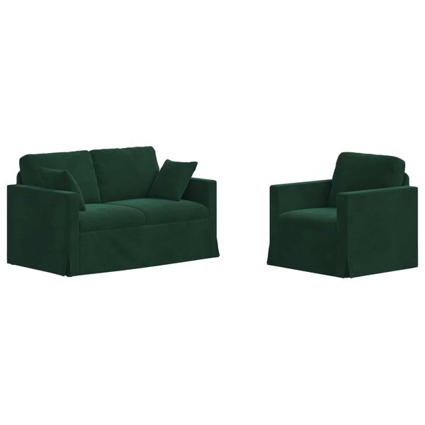 vidaXL Sofa 2 pcs Dunkelgr&uuml;n 138 x 78 x 80 cm Samt