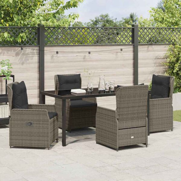 vidaXL Garten Essgruppe 5 pcs Grau Poly-Rattan