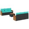 vidaXL 7-teiliges Gartensofa-Set mit Kissen, schwarzes Polyrattan