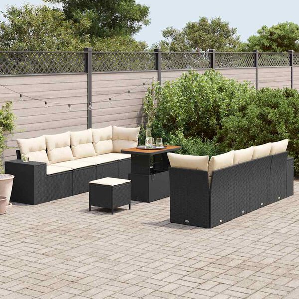 vidaXL Gartensofa-set mit Kissen 11 pcs Schwarz und Creme Poly-Rattan