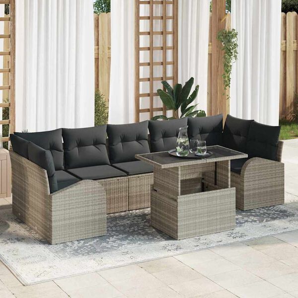 vidaXL Gartensofa-set mit Kissen mit Kissen 8 pcs Hellgrau Poly Rattan