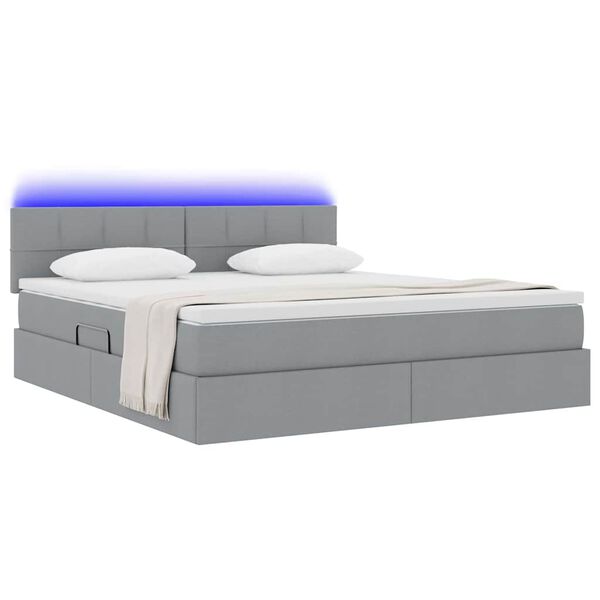 vidaXL Bett mit Stauraum und LED mit LED Hellgrau 160 x 200 cm Stoff