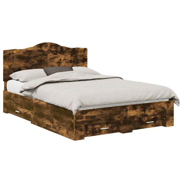 vidaXL Bettrahmen Ger&auml;ucherte Eiche 140 x 190 cm Holzwerkstoff
