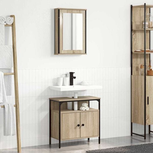vidaXL Badezimmerm&ouml;bel-Set mit Regal mit T&uuml;r 2 pcs Braun Holzwerkstoff
