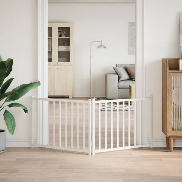 vidaXL 2-tlg. Hundetor Faltbar Wei&szlig; 160 cm Massivholz Tanne