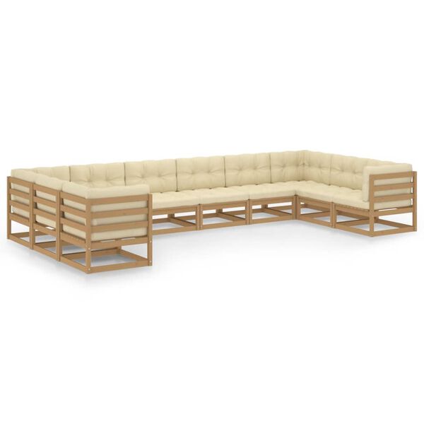 vidaXL 10-tlg. Garten-Lounge-Set mit Kissen Honigbraun Massivholz