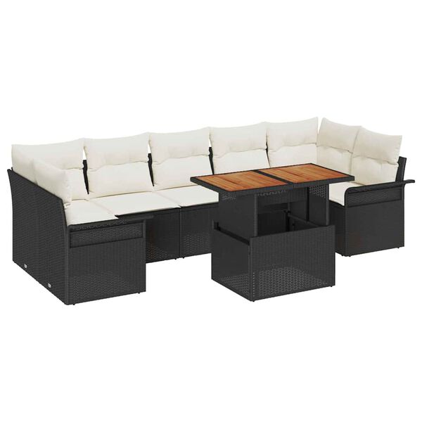 vidaXL Garten-Sofa-Set mit Kissen 8 pcs Schwarz und Creme