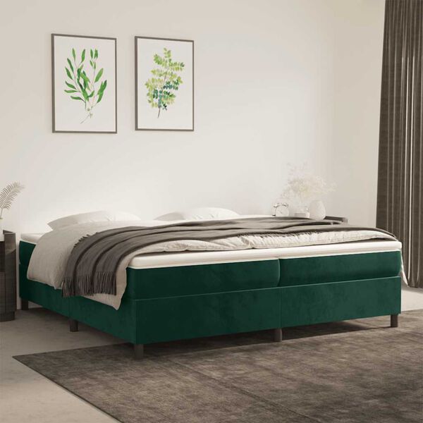 vidaXL Boxspringbett mit Matratze Dunkelgr&uuml;n 200x200 cm Samt