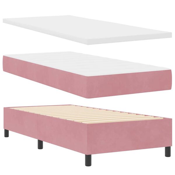 vidaXL Boxspringbett mit Matratze mit Kopfteil Rosa 90 x 200 cm Samt