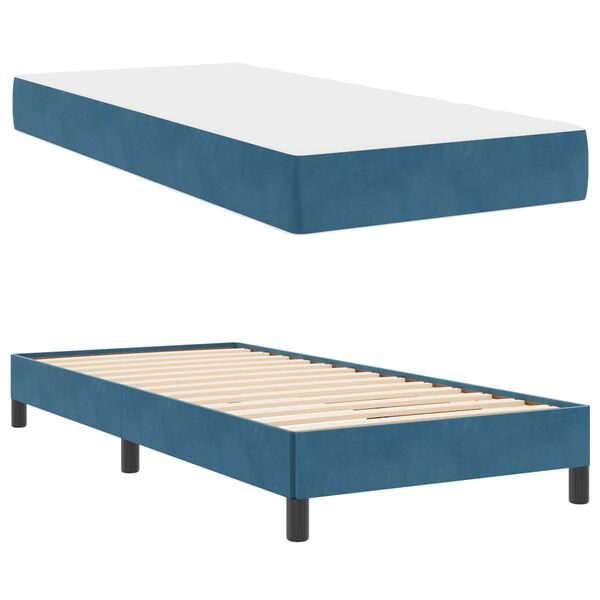 vidaXL Boxspringbett mit Matratze Dunkelblau 90 x 200 cm Stoff