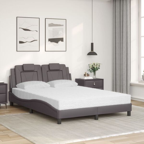 vidaXL Bett "Viana" mit Matratze Grau 140x190 cm Kunstleder