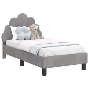 vidaXL Kinderbettgestell mit Kopfteil Hellgrau 70 x 140 cm Samt