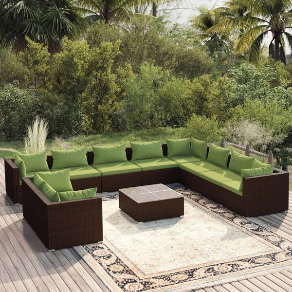 vidaXL 11-tlg. Garten-Lounge-Set mit Kissen Braun Poly Rattan