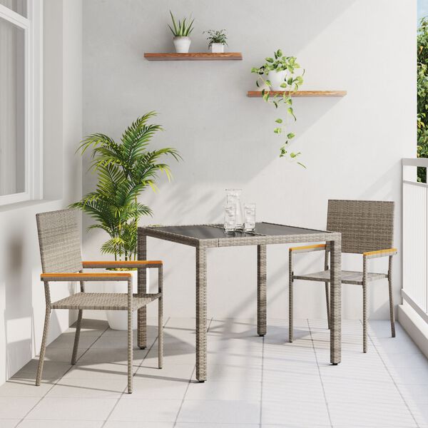 vidaXL Garten Essgruppe 3 pcs Grau Poly-Rattan