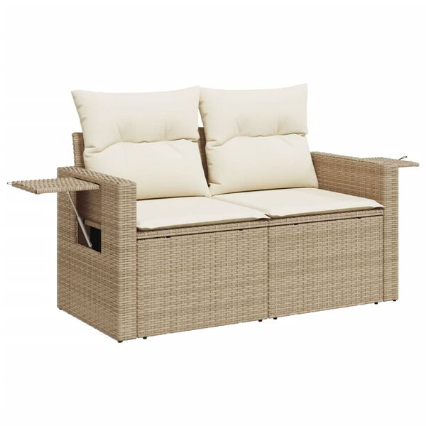 vidaXL 4-tlg. Garten-Sofagarnitur mit Kissen Beige Poly Rattan