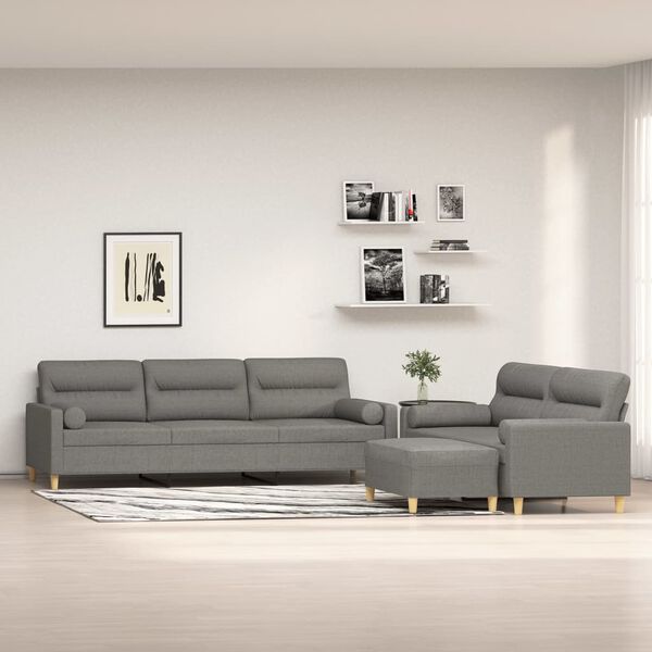 vidaXL 3-tlg. Sofagarnitur mit Kissen Dunkelgrau Stoff