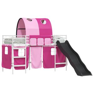 vidaXL Etagenbett f&uuml;r Kinder mit Vorh&auml;ngen Wei&szlig; und Rosa 75 x 190 cm