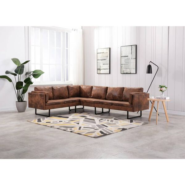 vidaXL Ecksofa Wildleder-Optik Braun