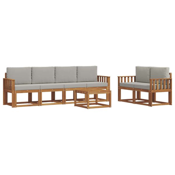 vidaXL Outdoor-Sofagarnitur mit Kissen 7 pcs Nat&uuml;rlich und Hellgrau