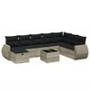 vidaXL 9-tlg. Garten-Sofagarnitur mit Kissen Hellgrau Poly Rattan