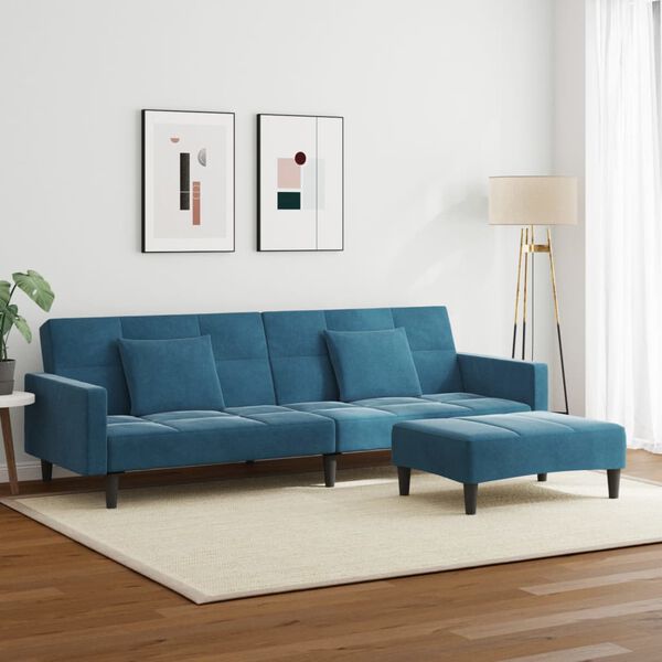 vidaXL Schlafsofa 2-Sitzer mit Fußhocker Blau Samt