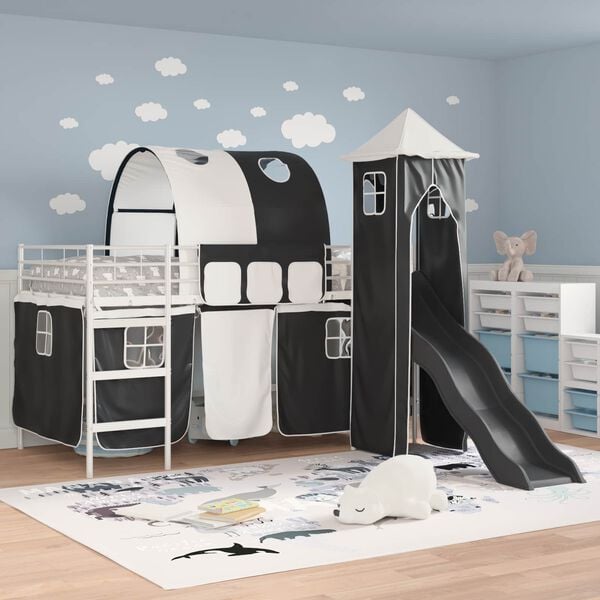 vidaXL Kinderloftbett Wei&szlig; und Schwarz 79,5 x 200 cm Metall