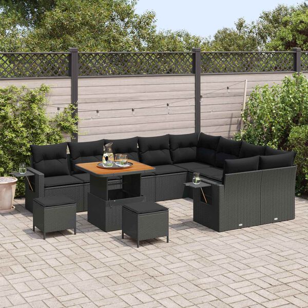 vidaXL Gartensofa-set mit Kissen 12 pcs Schwarz Poly-Rattan
