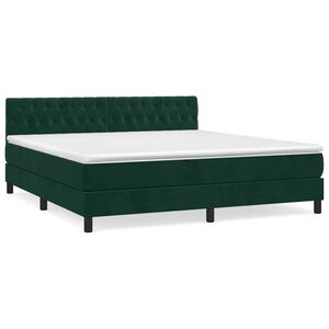 vidaXL Boxspringbett mit Matratze Dunkelgr&uuml;n 180x200 cm Samt