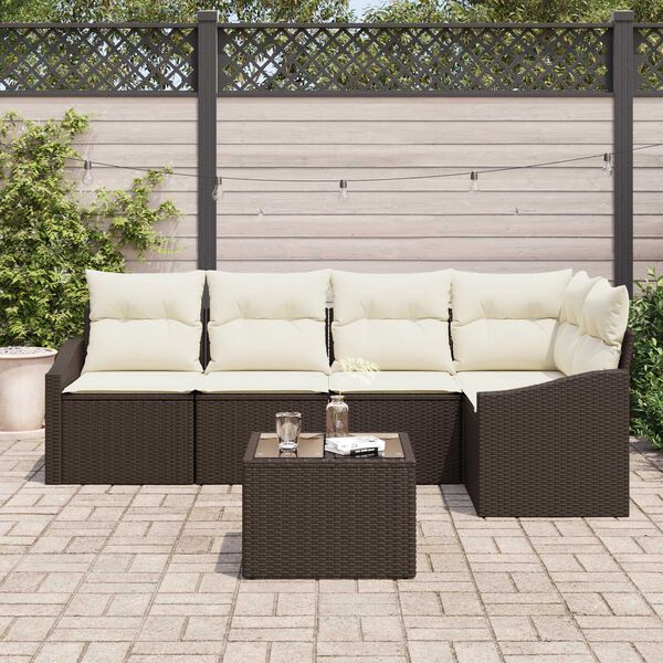 vidaXL Sofa Set mit Kissen 6 pcs Braun und Creme Poly-Rattan
