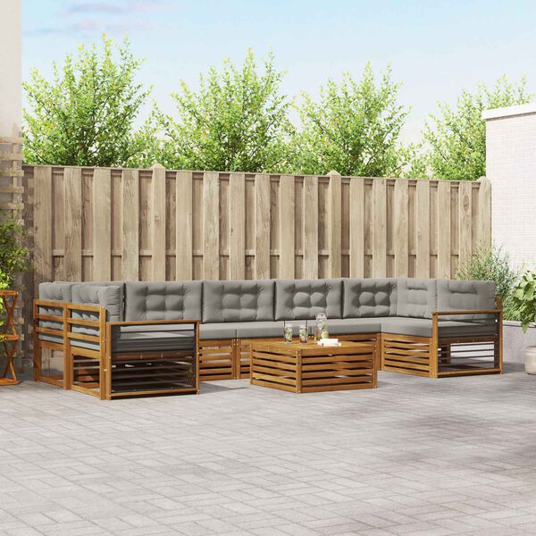 vidaXL Outdoor-Sofagarnitur mit Kissen 8 pcs Nat&uuml;rlich und Hellgrau