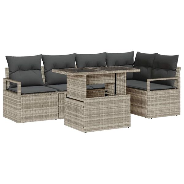 vidaXL Garten-Sofa-Set mit Speicher 6 pcs Hellgrau Poly Rattan