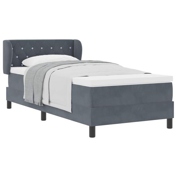 vidaXL Boxspringbett mit Matratze Dunkelgrau 90 x 190 cm Samt