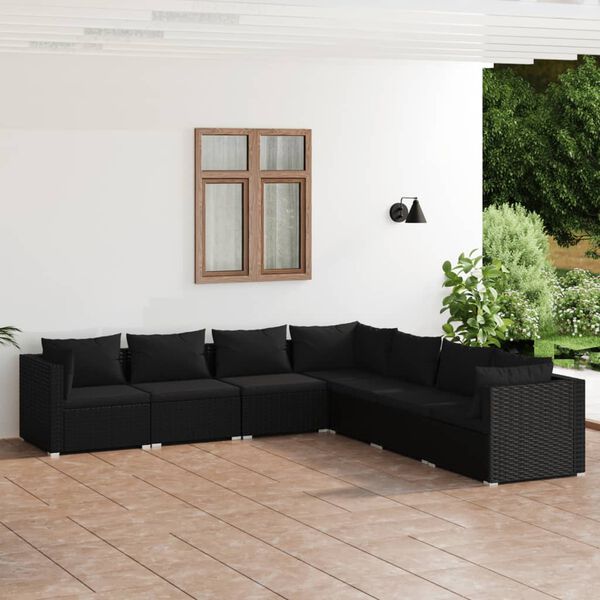 vidaXL 7-tlg. Garten-Lounge-Set mit Kissen Poly Rattan Schwarz