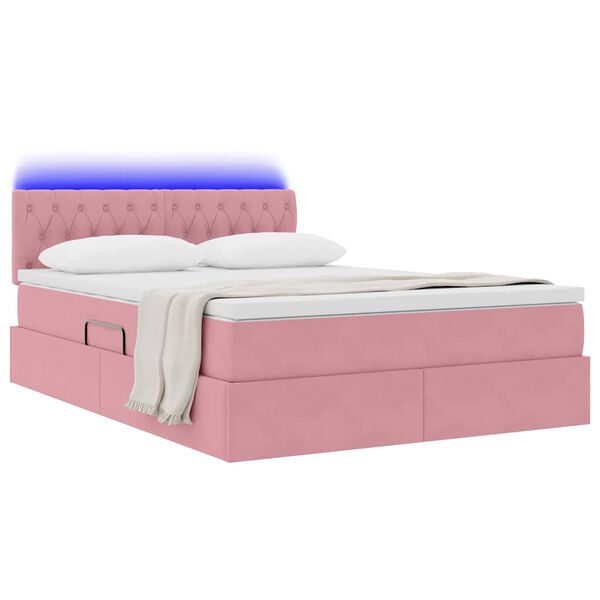vidaXL Bett mit Stauraum und LED mit Matratze Rosa 140 x 190 cm Samt