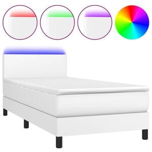 vidaXL Boxspringbett mit Matratze & LED Wei&szlig; 80x200 cm Kunstleder