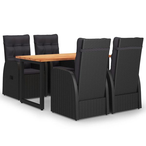 vidaXL 5-tlg. Garten-Essgruppe mit Kissen Poly Rattan Schwarz