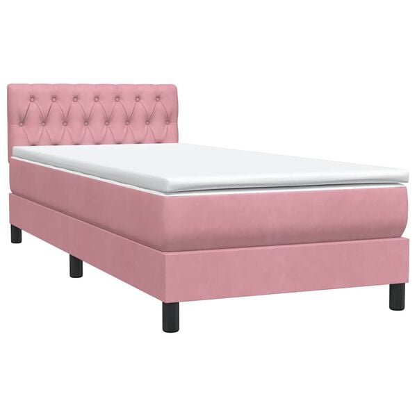 vidaXL Boxspringbett mit Matratze Rosa 90x220 cm Samt