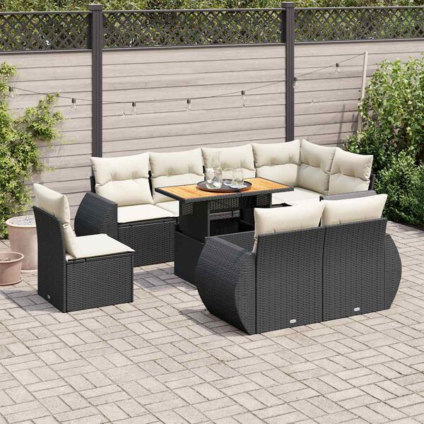 vidaXL 9-tlg. Garten-Sofagarnitur mit Kissen Schwarz Poly Rattan