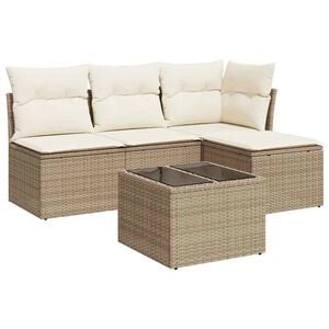 vidaXL 5-tlg. Garten-Sofagarnitur mit Kissen Beige Poly Rattan