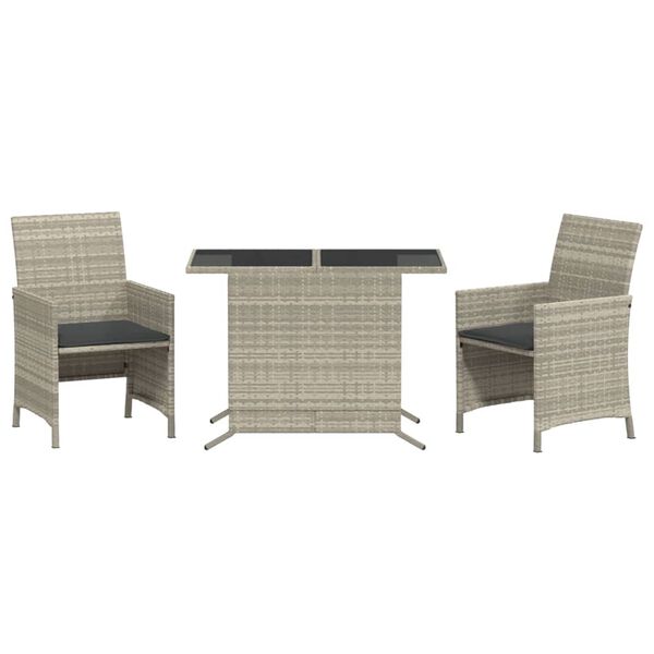 vidaXL 3-tlg. Bistro-Set mit Kissen Hellgrau Poly Rattan