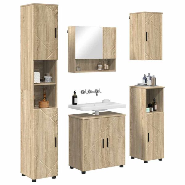 vidaXL Badezimmerm&ouml;bel-Set 5 pcs Sonoma-Eiche Holzwerkstoff & Metall