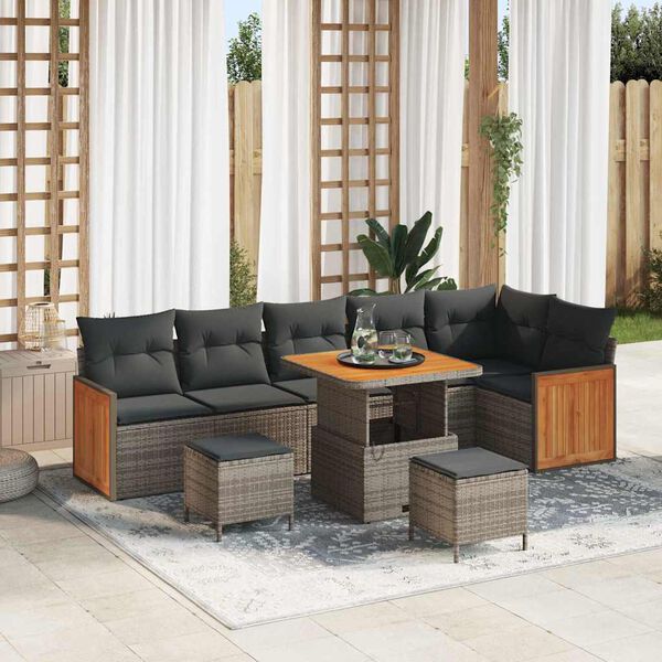 vidaXL Gartensofa-set mit Kissen 11 pcs Grau Poly-Rattan