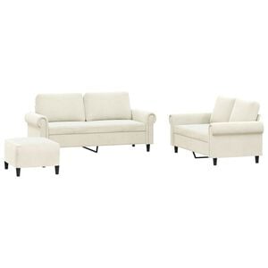 vidaXL 3-tlg. Sofagarnitur mit Kissen Creme Samt