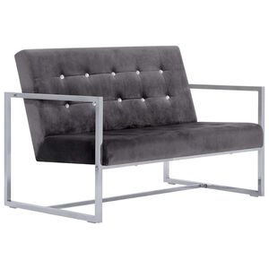 vidaXL 2-Sitzer-Sofa mit Armlehnen Dunkelgrau Chrom und Samt