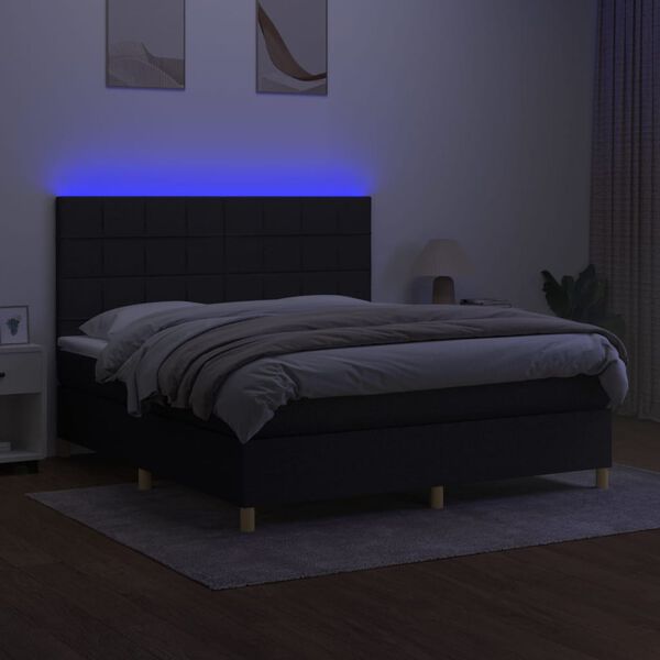 vidaXL Boxspringbett mit Matratze & LED Schwarz 180x200 cm Stoff
