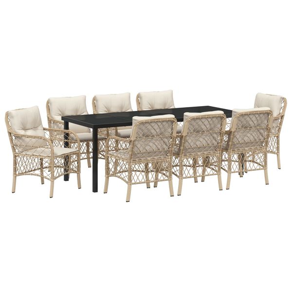 vidaXL Garten Essgruppe mit Kissen 9 pcs Beige Poly-Rattan